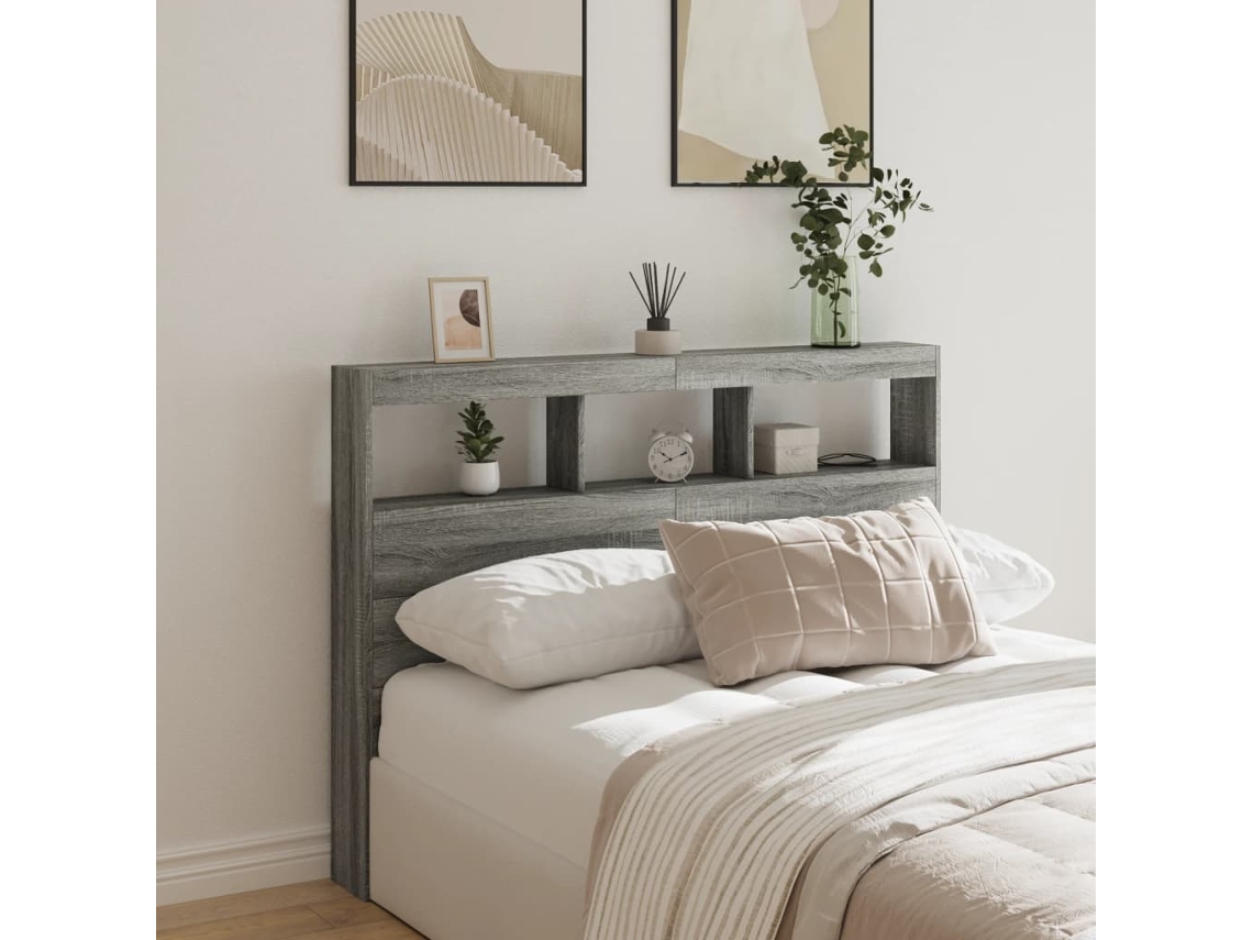 Vidaxl Armário De Cabeceira C/ Luzes Led 140x17x102 Cm Cinzento Sonoma