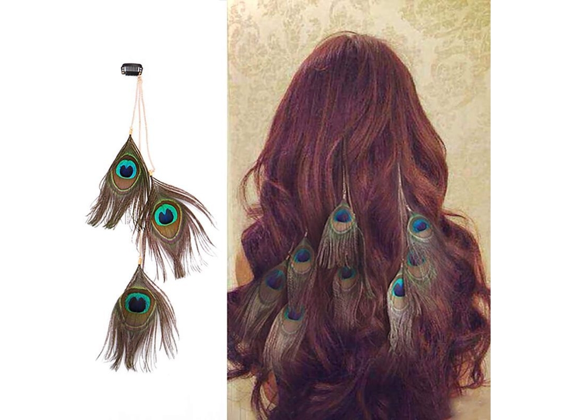 3pcs Extensión De Pelo Con Plumas De Pavo Real Artesanales Para Headdress Bohemio Clip De Pelo Hippie