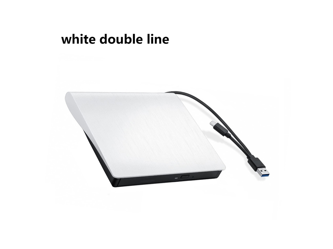 Unidade Óptica Externa Para Computador, Gravador Usb, Reprodutor De Discos Externo Portátil, Cabo Duplo Branco Yunzii