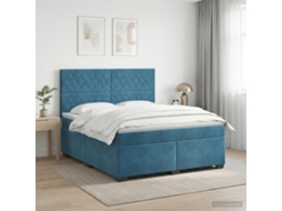 Vidaxl Cama Box Spring Com Colchão Azul 140 X 200 Cm Veludo