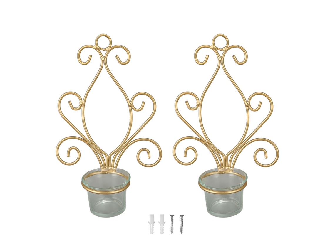 Baok - Conjunto de 2 Castiçais de Parede em Metal Dourado Resistente para Decoração de Casamento