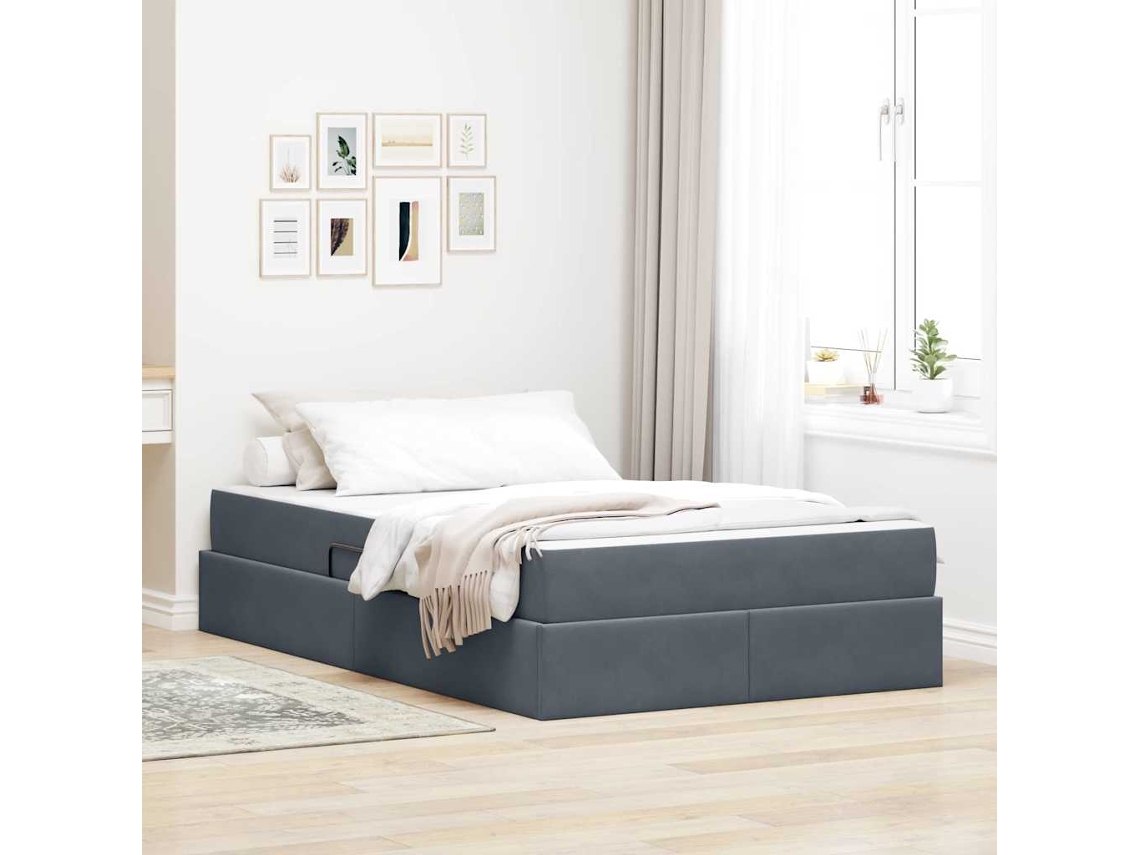 Vidaxl Cama Com Arrumação E Colchão Cinza Escuro 120 X 200 Cm Veludo
