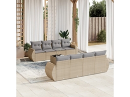 Vidaxl 9 Pcs Conjunto De Sofás P/ Jardim Com Almofadões Vime Pe Bege