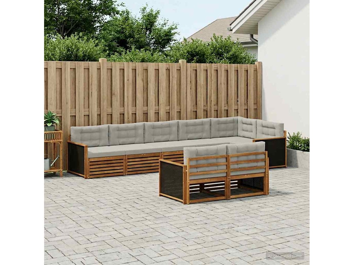 Vidaxl Conjunto De Sofás Para Exterior 8 Pcs Natural E Cinzento-claro