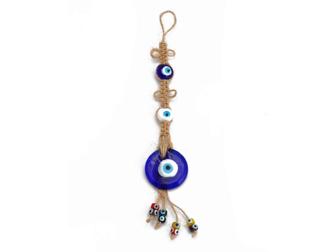 Guardião Do Olho Maligno Para Proteção Doméstica, Amuleto Nazar Feito À Mão Turco Com Encanto Azul Lucky Eye E Corda De Yute Natural, Parede De Vidro