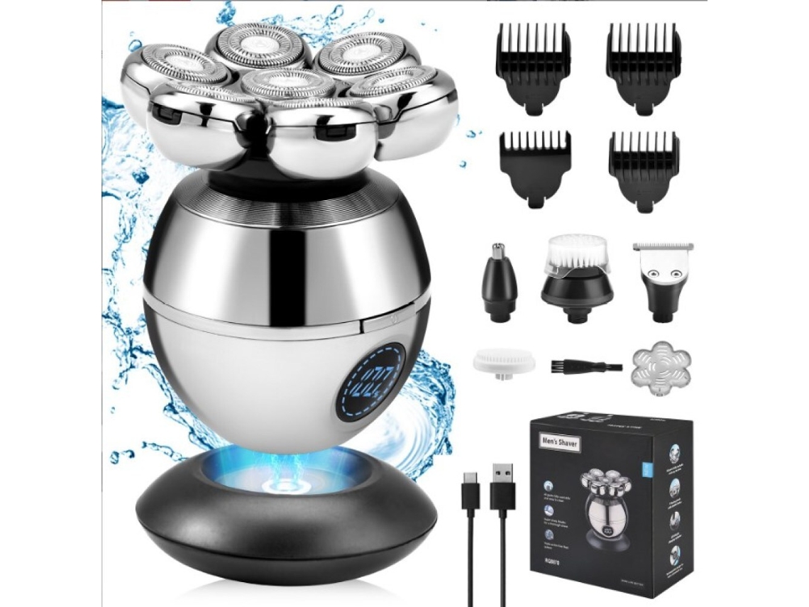 Barbeador Elétrico 6 Em 1 Para Homens Calvos, Tela Led, Seco E Molhado, À Prova Dágua SUNNY SPACES