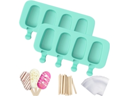 Formas De Silicone Ovais Para Picolés Caseiros Reutilizáveis, 4 Cavidades, Fáceis De Desenformar, 50 Palitos De Madeira(2 Peças) Verde Hexinyigjly