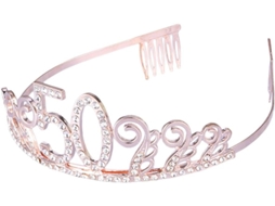 Tiara Coroa Número 50 Em Liga Metálica E Cristais, Pente De Cabelo