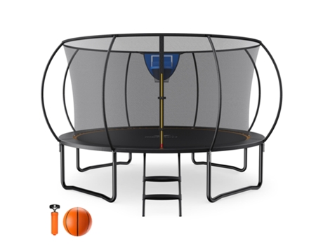 Trampolim De Jardim Merach, Ø 427 Cm, Rede De Segurança Incluída, Ideal Para Jogo Ao Ar Livre, Salto Poderoso E Estável, Até 150 Kg