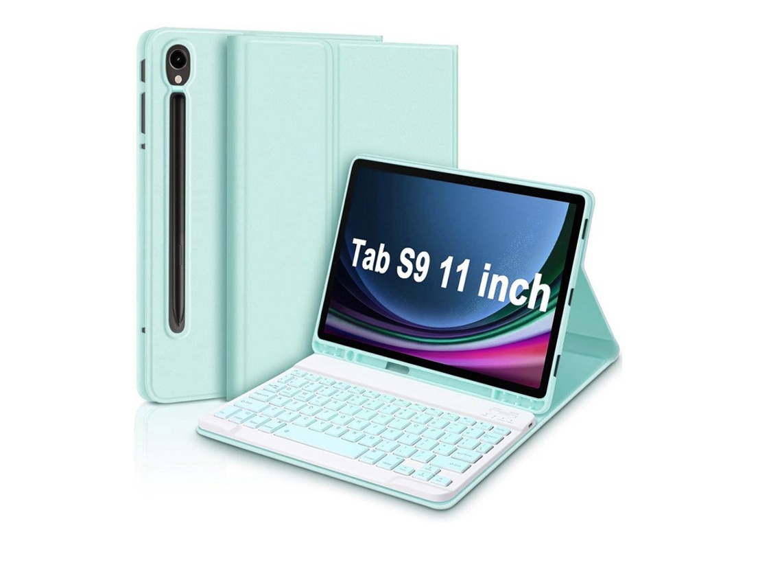 Capa De Couro Verde Claro Teclado Quadrado Verde Claro, Compatível Com Samsung A8 De 10,5 Polegadas X205/x200. Yunzii