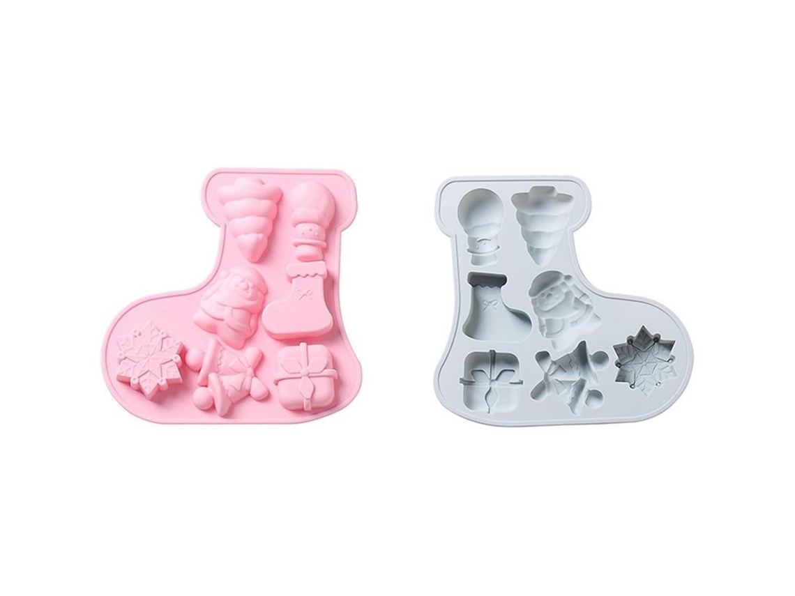 2 Moldes De Silicona Para Hornear Navideños, Formas De Árbol, Santa, Calcetines Y Campanas