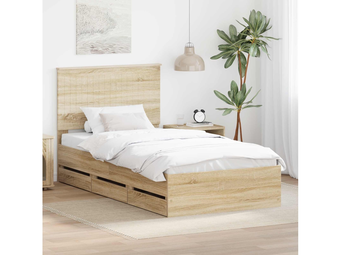 Vidaxl Estrutura Da Cama Com Gaveta Carvalho Sonoma 100 X 200 Cm