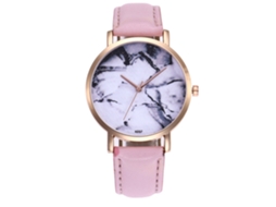 Relógio de quartzo para casal com pulseira de couro PU, mostrador redondo, moderno (rosa)