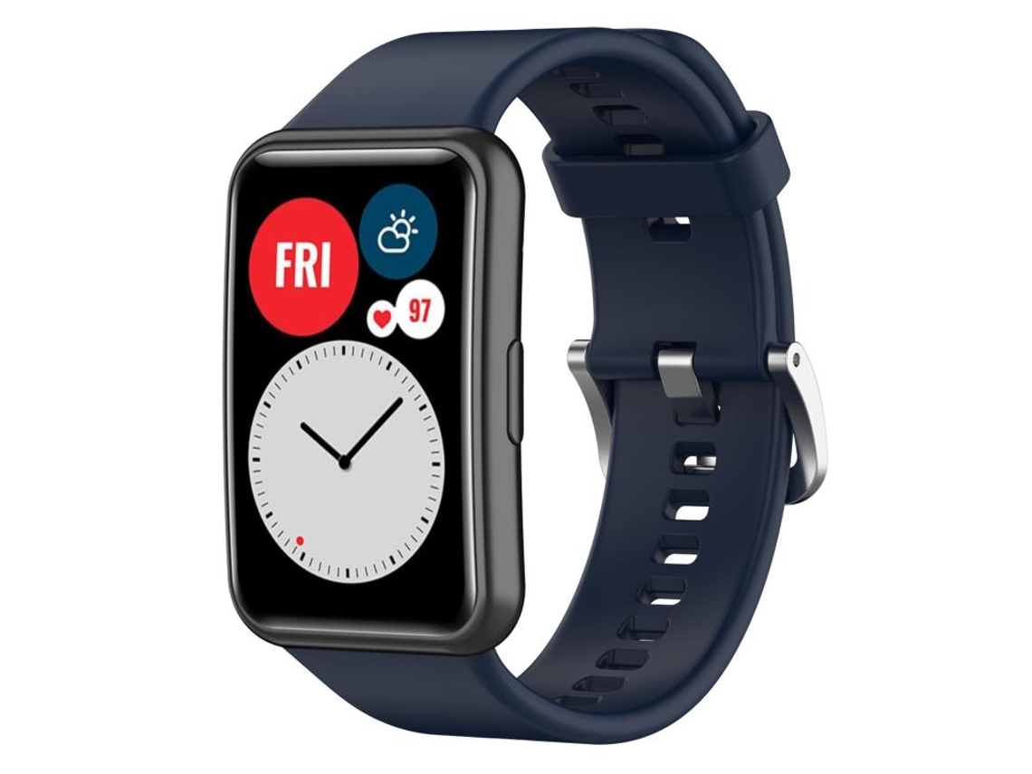 Bracelete Para Huawei Watch Fit New - Silicone - Fivela De Aço Prateada Azul Meia-noite