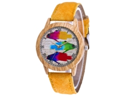 Reloj De Pareja Zhoulianfa Con Dial De Peces Coloridos Correa De Denim Amarillo Quartz