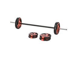 Conjunto De Barra 20 Kg, Cor Preto E Vermelho, Com Antiderrapante