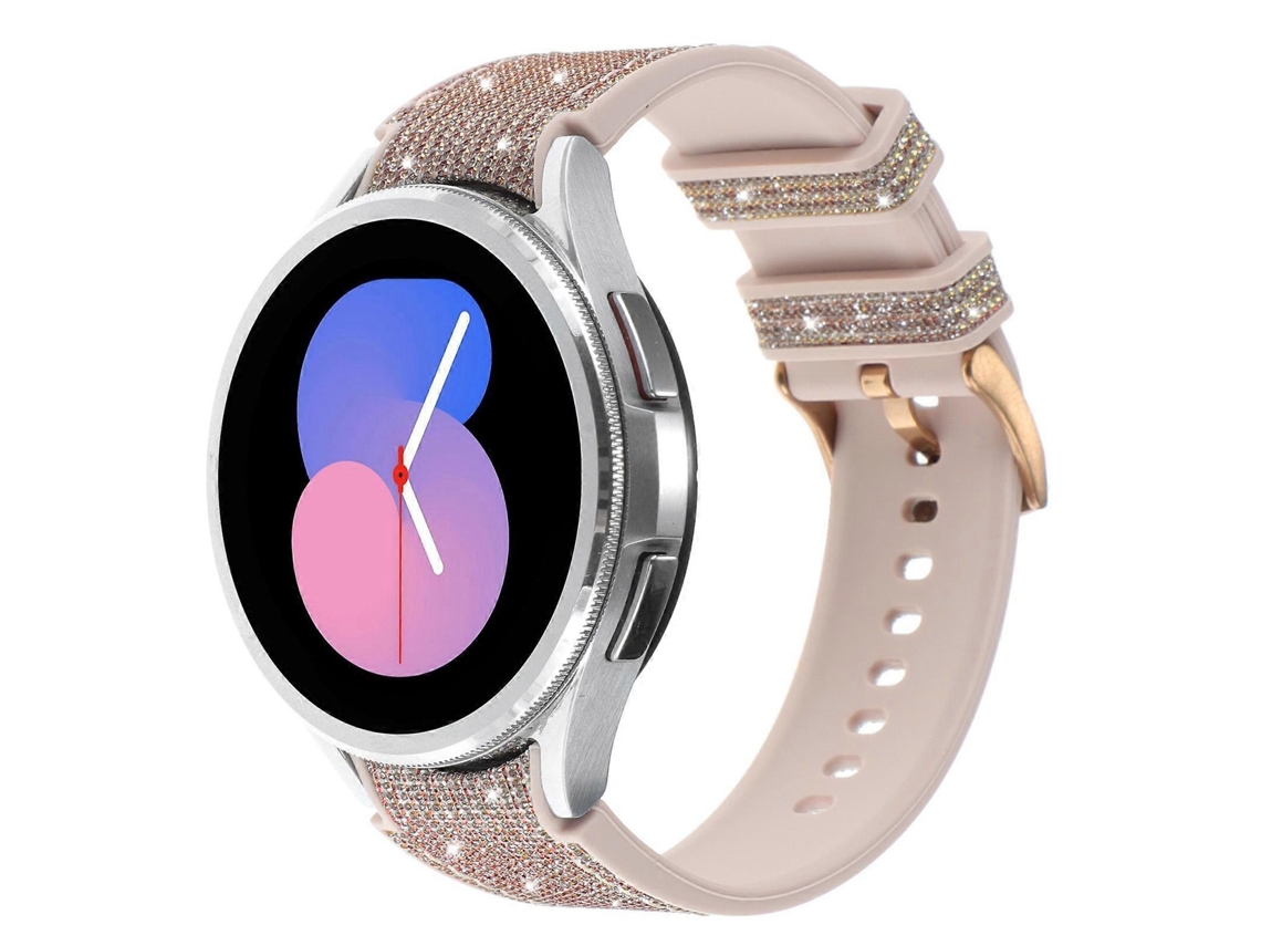 Pulseira Híbrida De Silicone Com Glitter E Couro Para Samsung Galaxy Watch 7 40/44mm