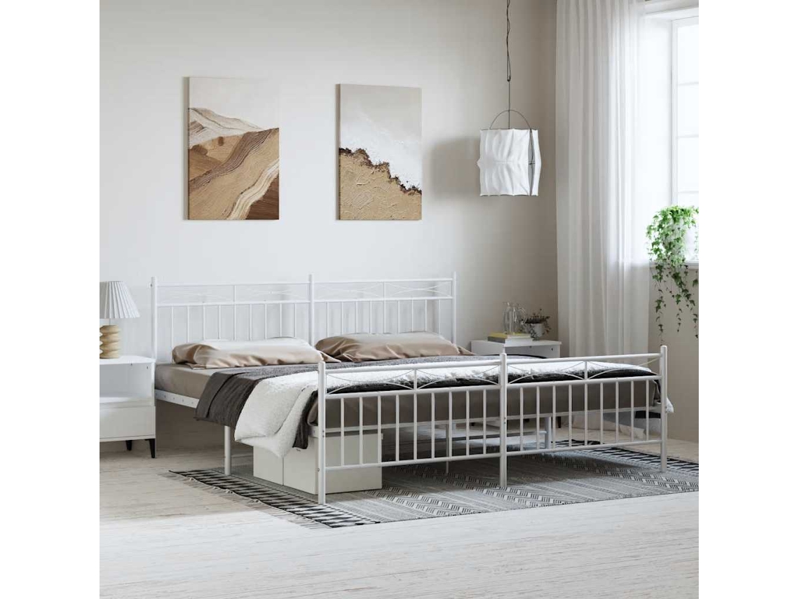 Vidaxl Estrutura de Cama com Cabeceira e Pés 193x203 Cm Metal Branco