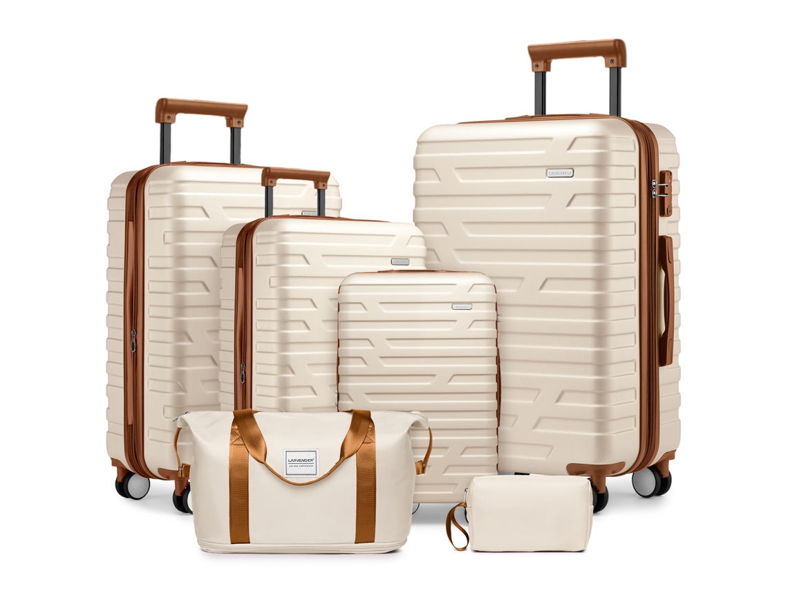 Conjunto Malas 6 Peças Rígidas Expansíveis Rodas Tsa Creme VELTRIX
