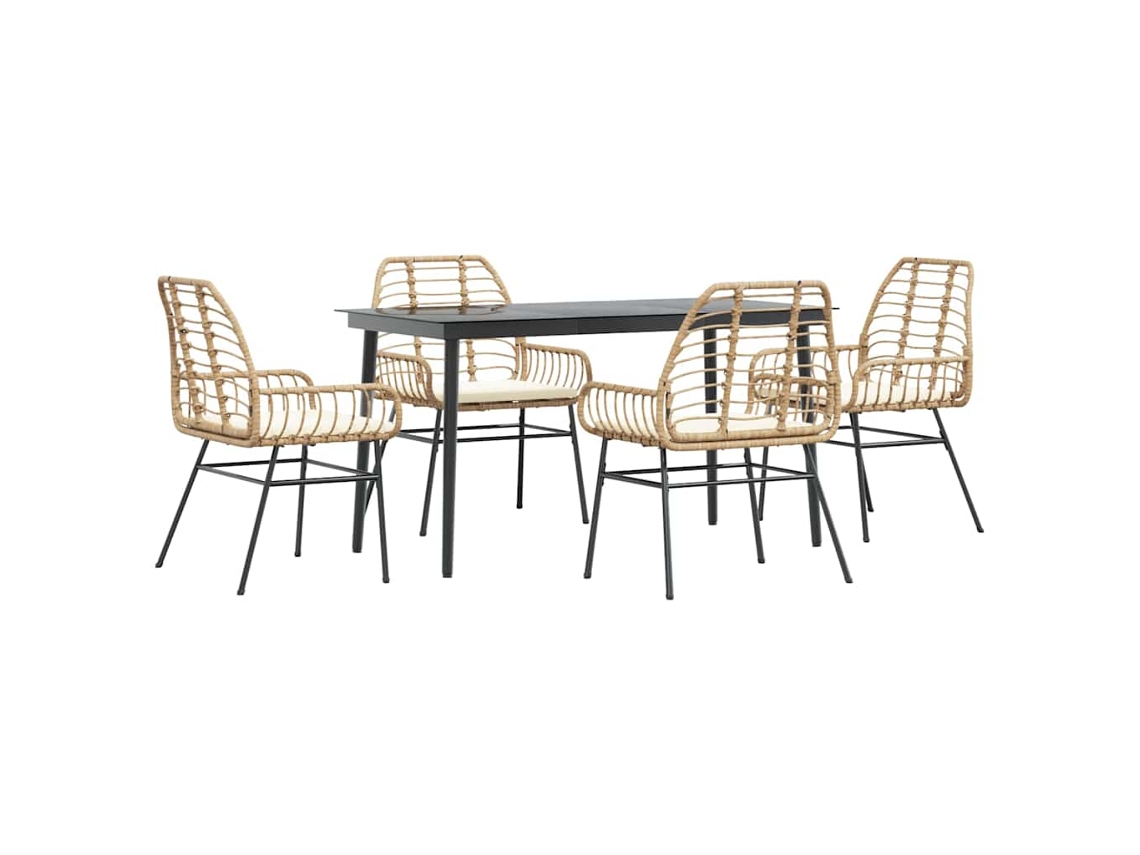 Conjunto 5 Jantar Jardim Vidaxl Almofadas Vidro Vime Pe Castanho