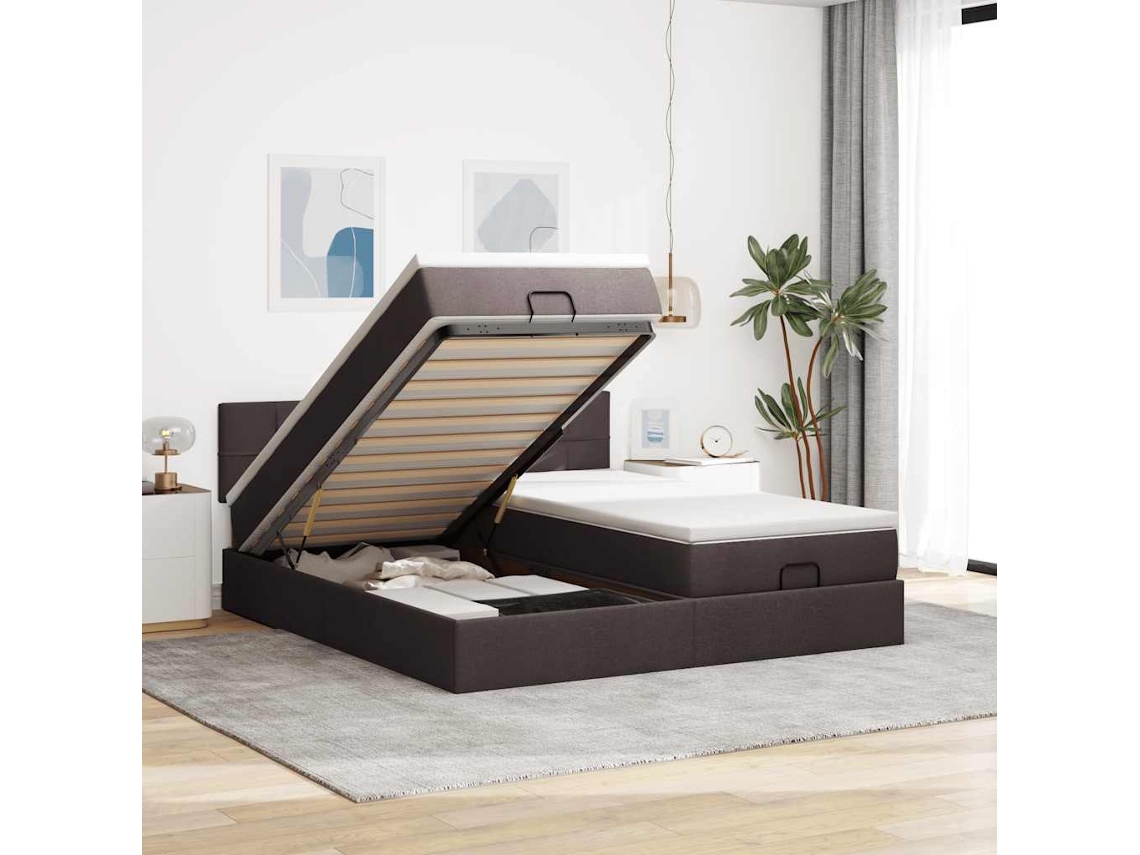 Vidaxl Estrutura De Cama Otomana Com Colchões Tecido Castanho Escuro