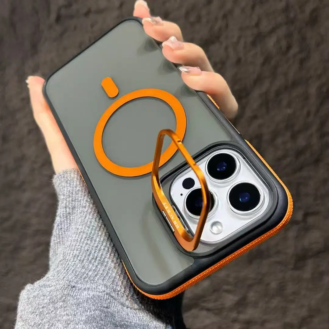 (iphone 16e, Laranja) Capa Magnética À Prova De Choque Para Iphone Com Suporte E Proteção Traseira.
