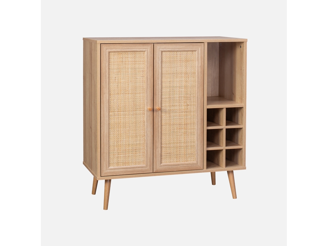 Aparador com Suporte para Garrafas Decoração em Vime e Madeira 83Cm Natural SWEEEK