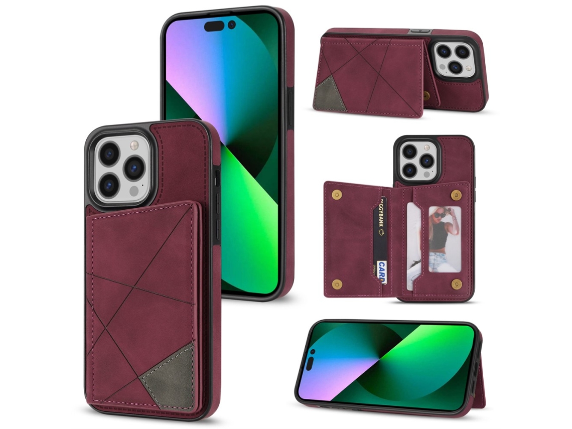 Capa Em Couro Pu Para Apple Iphone 16 Pro Max, Cor Vermelho