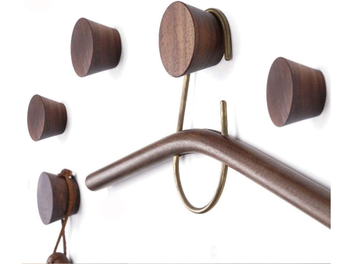 Cabide De Madeira, Ganchos De Parede, Conjunto De 5 Cabides Redondos
