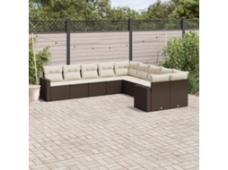 Vidaxl 10 Pcs Conj. Sofás Jardim Com Almofadões Vime Pe Castanho