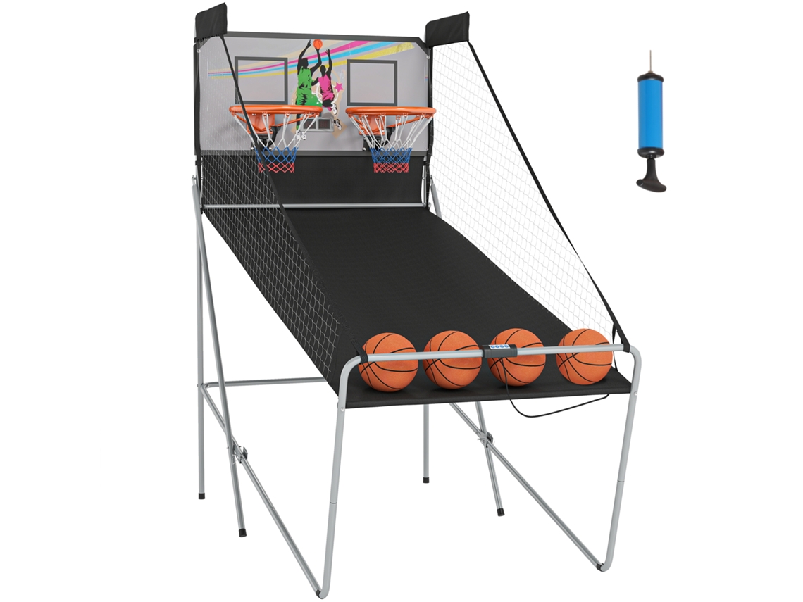 Cesto Basquetebol Dobrável Portátil Aço 205x110x205cm Preto Branco Desporto