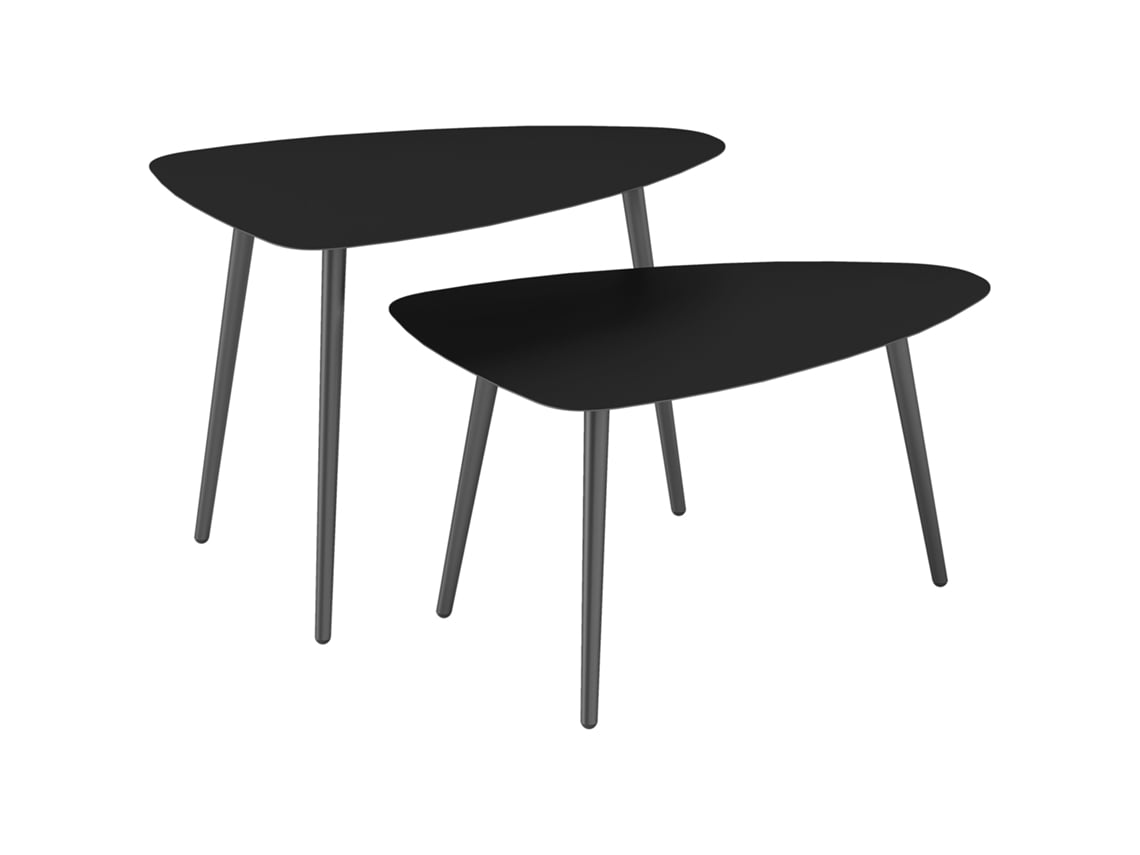 Conjunto De 2 Mesas De Centro, Mesa De Sacada Em Aço Resistente A Intempéries, Mesa Lateral Com Design Geométrico, Pretas Mymhru