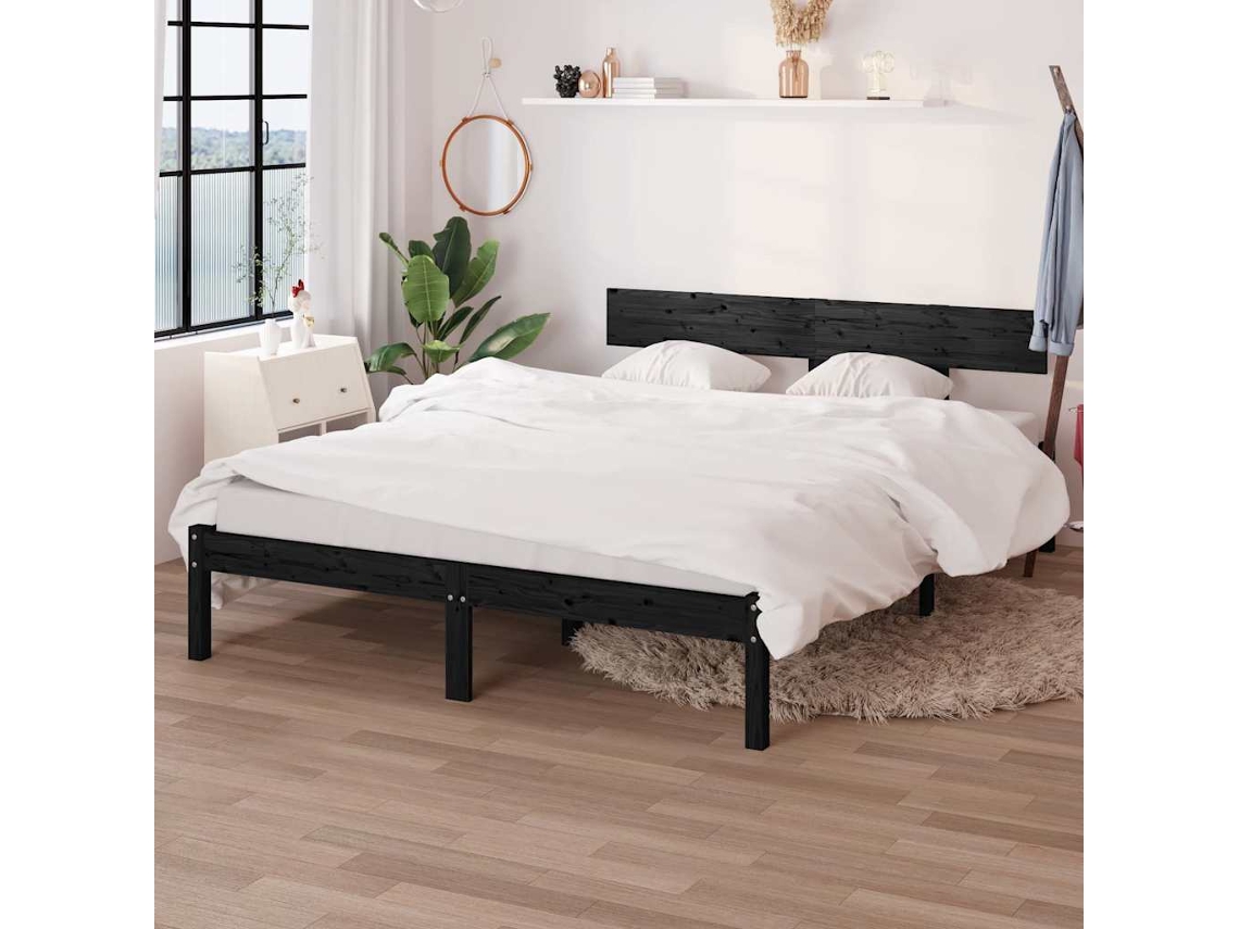 Vidaxl Estrutura De Cama 160x200 Cm Pinho Maciço Preto
