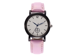 Relógio de quartzo unissex casual com pulseira de couro PU e ponteiro azul (rosa) Zhoulianfa