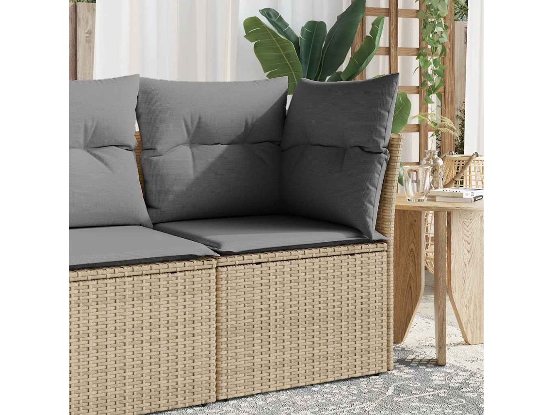 Vidaxl Cadeira De Jardim Sem Apoio Braços C/ Almofadões Vime Pe Bege
