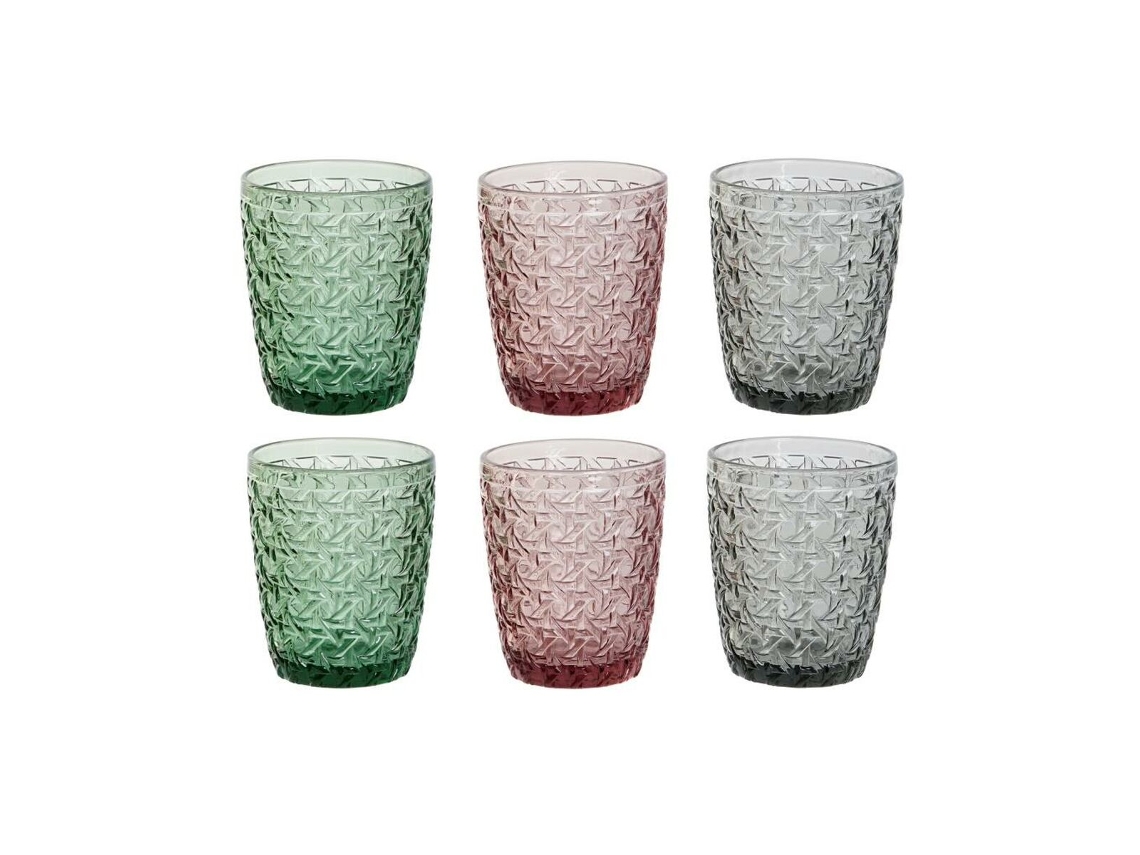 Conjunto de Copos DKD HOME DECOR Verde Cinzento Cor de Rosa Cristal com Relevo 240 Ml 6 Unidades