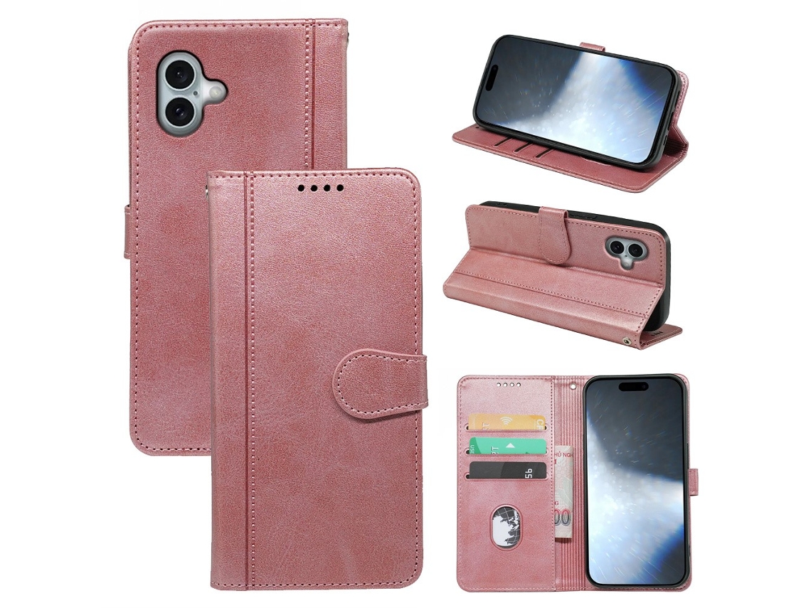 Capa Em Couro Pu Textura De Gémeo, Com Suporte Para Apple Iphone 16 - Ouro Rosa