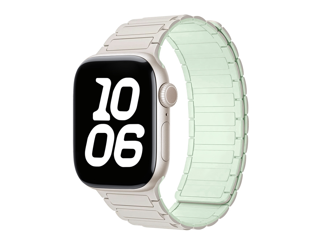 Pulseira Magnética de Silicone Halinuia para Apple Watch Series 1 11/ultra 1 3/se3 , Design Esportivo Respirável. Branco Verde Menta (42 49 Mm)