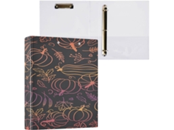 Pacote com 1 Pastas de 3 Argolas 3,8 Cm Capa Bolso, 1/2 Dura para Estudantes Estampa Abóbora e Tema Halloween.
