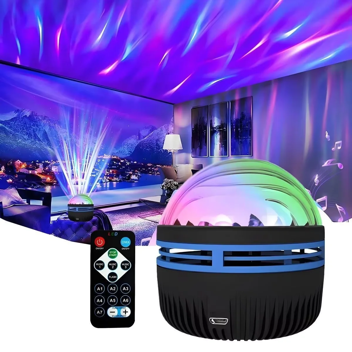 Mini Projetor Led Rgb Aurora Giratório para Luz Noturna BRILVIBERA