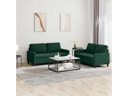 Vidaxl 2 Pcs Conjunto De Sofás Com Almofadões Veludo Verde-escuro