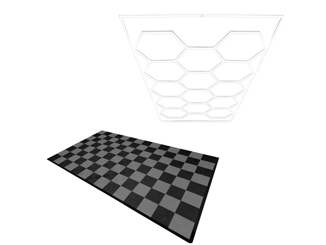 Placas de Polipropileno com Bordas Preto e Cinza + Luz Led Hexagonal para Teto MONSTERSHOP (120 Un)