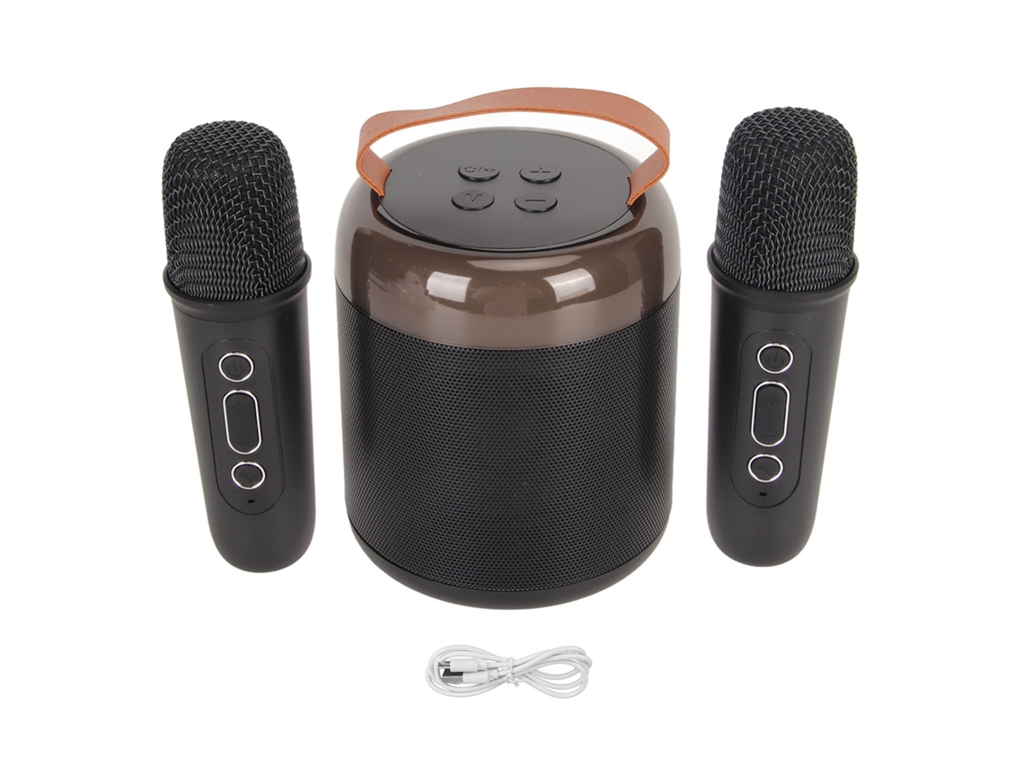Altavoz inalámbrico para karaoke con 2 micrófonos Bluetooth 5.3 luces rgb portátil negro