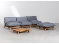 SKLUM Sofá Modular para Jardim Reclinável de 3 Peças com Mesa de Centro e Puff Brina Madeira de Acácia Cinza Antracite