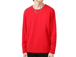Camiseta Casual Masculina De Poliéster Com Manga Longa, Estilo Slim E Cor Solida, Ideal Para Outono E Inverno Vermelho Escuro