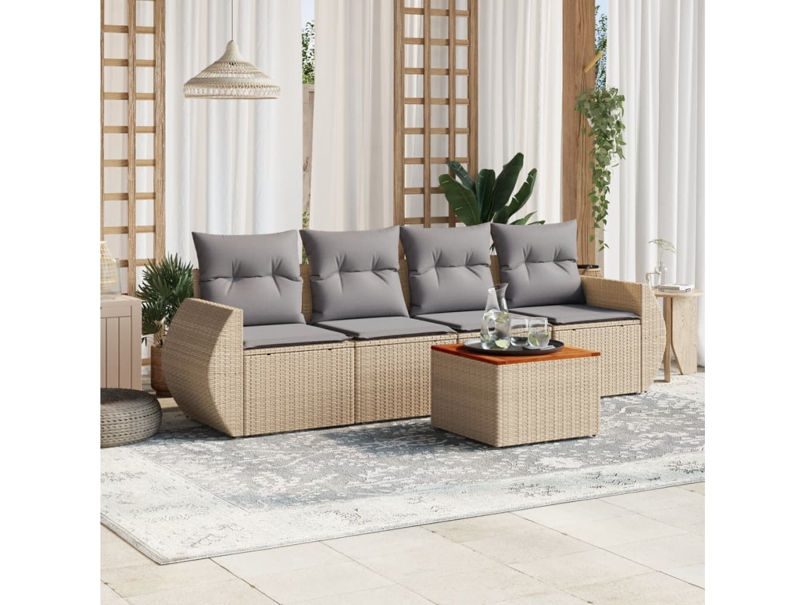 Vidaxl 5 Pcs Conjunto de Sofás P/ Jardim com Almofadões Vime Pe Bege
