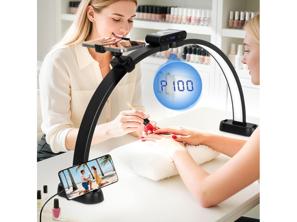 Luminária De Unhas Grande Em Formato Meia Lua 29 Polegadas Para Manicure, Com 456 Leds, 3 Modos Cor, Ajuste Infi Nito, T Ela, Suporte