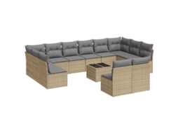 Conjunto de 13 Sofás para Jardim com Almofadões Vime Pe Bege MAISON EXCLUSIVE