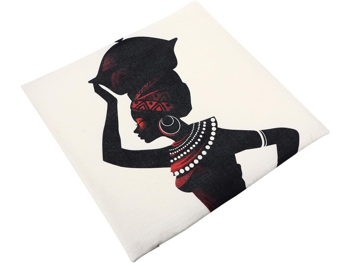 Capa de Almofada Preta para Sofá em Estilo Étnico Africano com Estampa Geométrica, Feita Rami CHABERLU