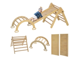Triângulo De Escalada Dobrável 5 Em 1 Em Madeira Com Rampa, Arco De Escalada Para Crianças, 178 X 64,5 X 63 Cm, Madeira Natural.
